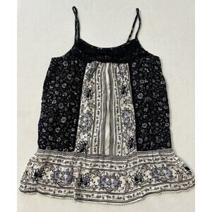 Knox Rose Top Women's Medium Spaghetti Strap Black Lace Blue White‎ Floral (a1)